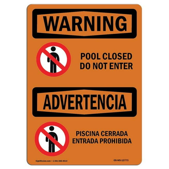 SignMission OS-WS-A-1218-L-12773 12 x 18 in. OSHA Warning Sign - Pool Closed Do Not Enter with Symbol