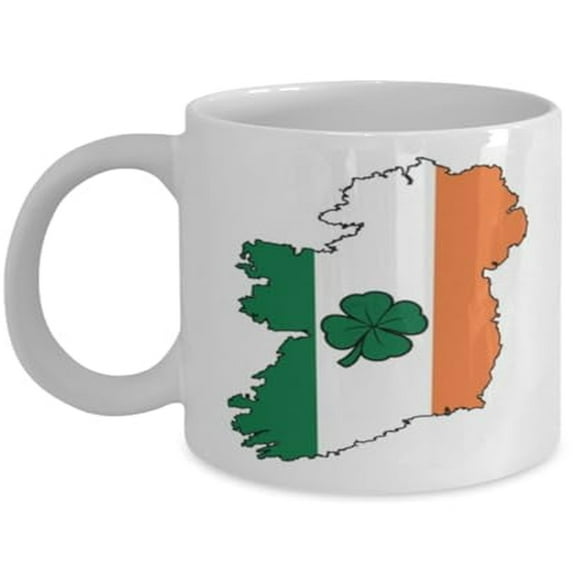 Irish 11 oz Coffee Mug - Clover Gift White Ceramic