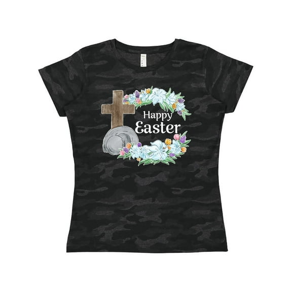 Inktastic Happy Easter with Cross and Flowers Women's T-Shirt