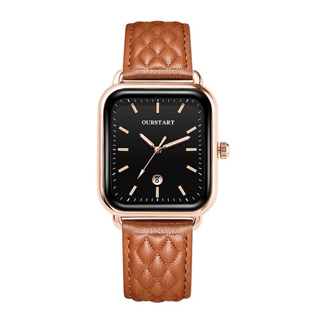 Ladies Watch Ladies Quartz Watch Square Dial Rhombus Texture Faux Leather Adjustable Strap Date Display Ladies Square Watch