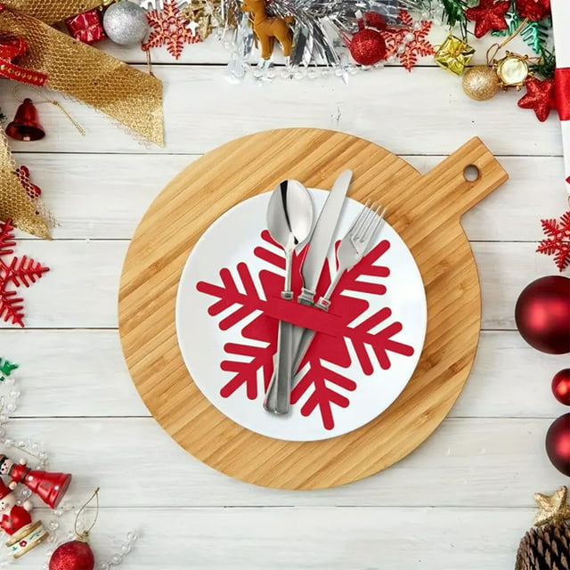 Portacubiertos navideños - Bolsas festivas para cubiertos de fieltro para la mesa festiva, decoración del árbol y regalos para fiestas
