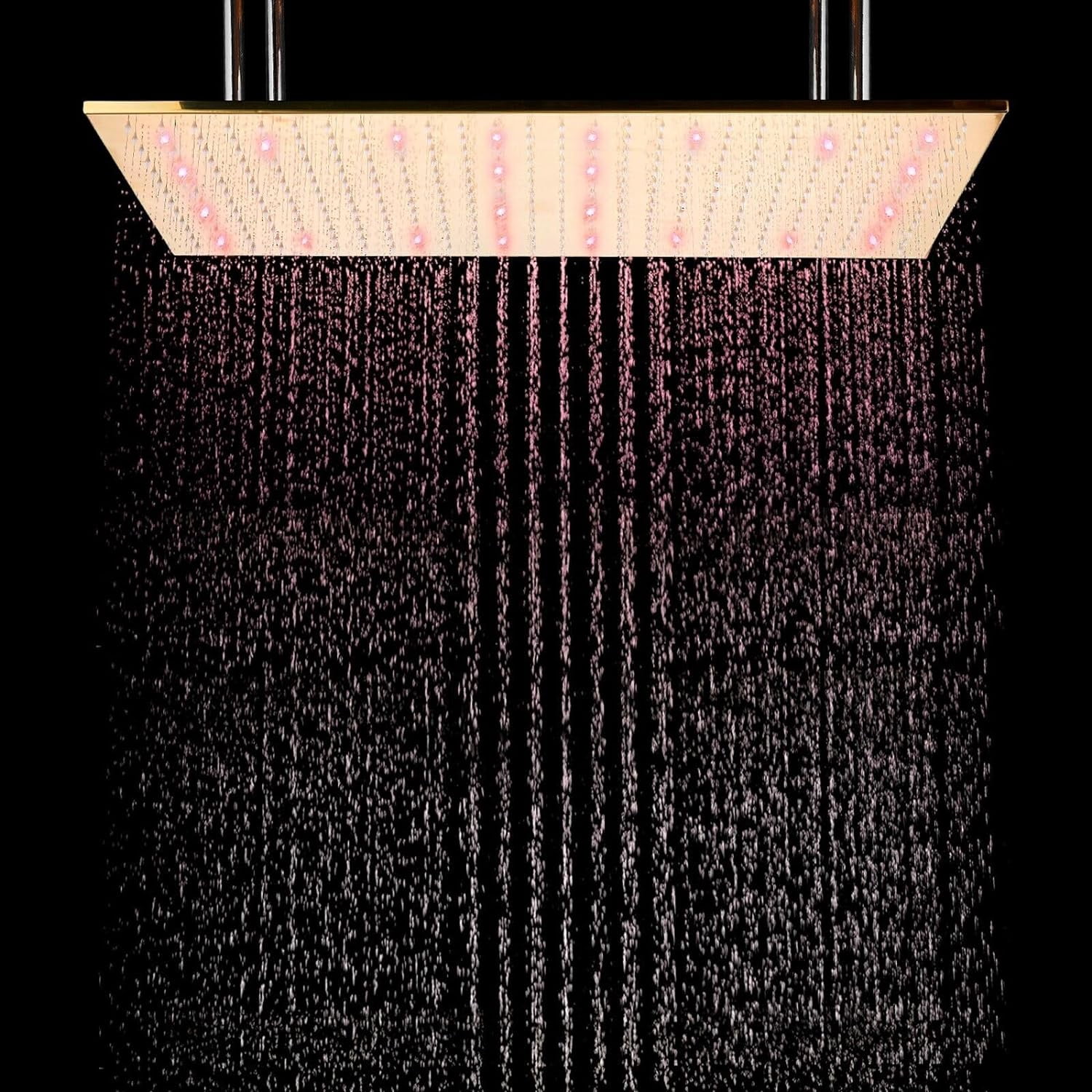 Brushed Gold 16X32" LED Rain Shower Head Large Rainfall Shower Head Ceiling Mounted Rectangle Embedded Type