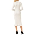 thumbnail image 3 of Vestido de suéter de manga larga para mujer INSPIRE CHIC con contraste de ribete y volantes, vestido ajustado de punto acanalado para otoño e invierno, talla XL, blanco, 3 of 5