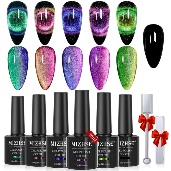 Set de esmaltes de uñas MIZHSE 9D Cat Eye Gel con 2 imanes, 10 ml x 6