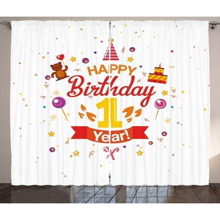 1st Birthday Curtains 2 Panels Set Birthday Party With Cones
