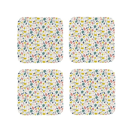 

Coasters Set of 4 - Abstract colorful pebbles pattern Drink Coasters for Tabletop Protection Leather Coasters for Living Room Decor and Housewarming Gift Square