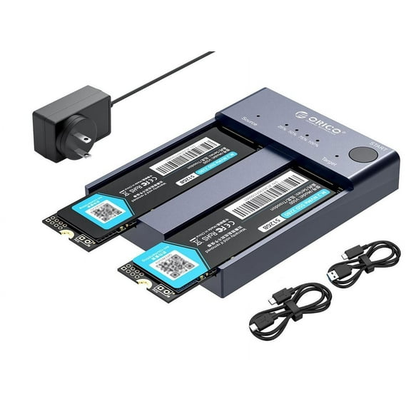 ORICO Dual Bay M.2 SSD Enclosure M.2 NVMe Cloner NVMe Enclosure Adapter 10Gbps USB C M-Key Aluminum External Hard Drive Enclosure Max to 8TB Tool Free（No Drive）