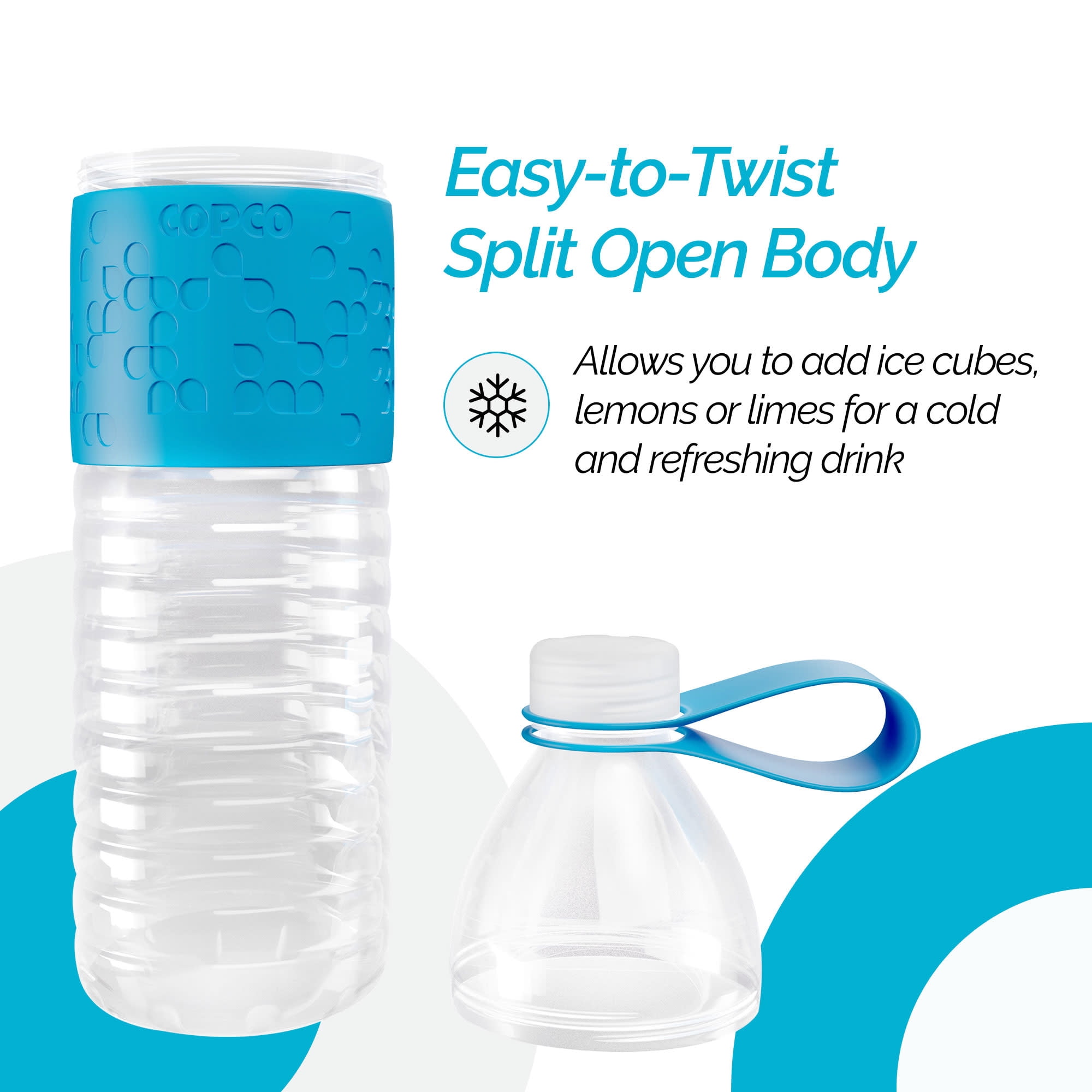Copco Hydra Water Bottle Set of 2 - 20 oz, Spill-Resistant Lid & Easy Twist-Open Body for Gym, Travel, Office & School - BPA-Free Tritan Reusable Bottles with Non-Slip Sleeves (Blue)