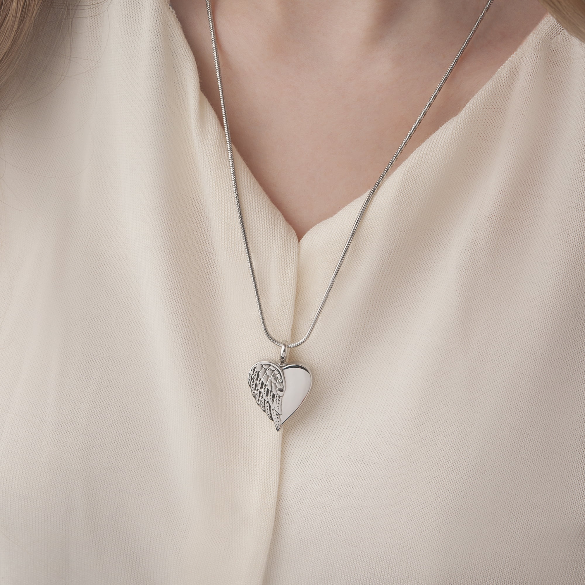 Anavia Cremation Heart Urn Necklace, Love Heart Angel Wing Locket, Ashes Jewelry for Women Men Keepsake Pendant, Memorial Locket Ash Holder