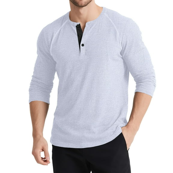 Zylanna Men's Long Sleeve T-Shirts, Homewear Loose Crew Neck Color Block Patching Casual Tops for Men White