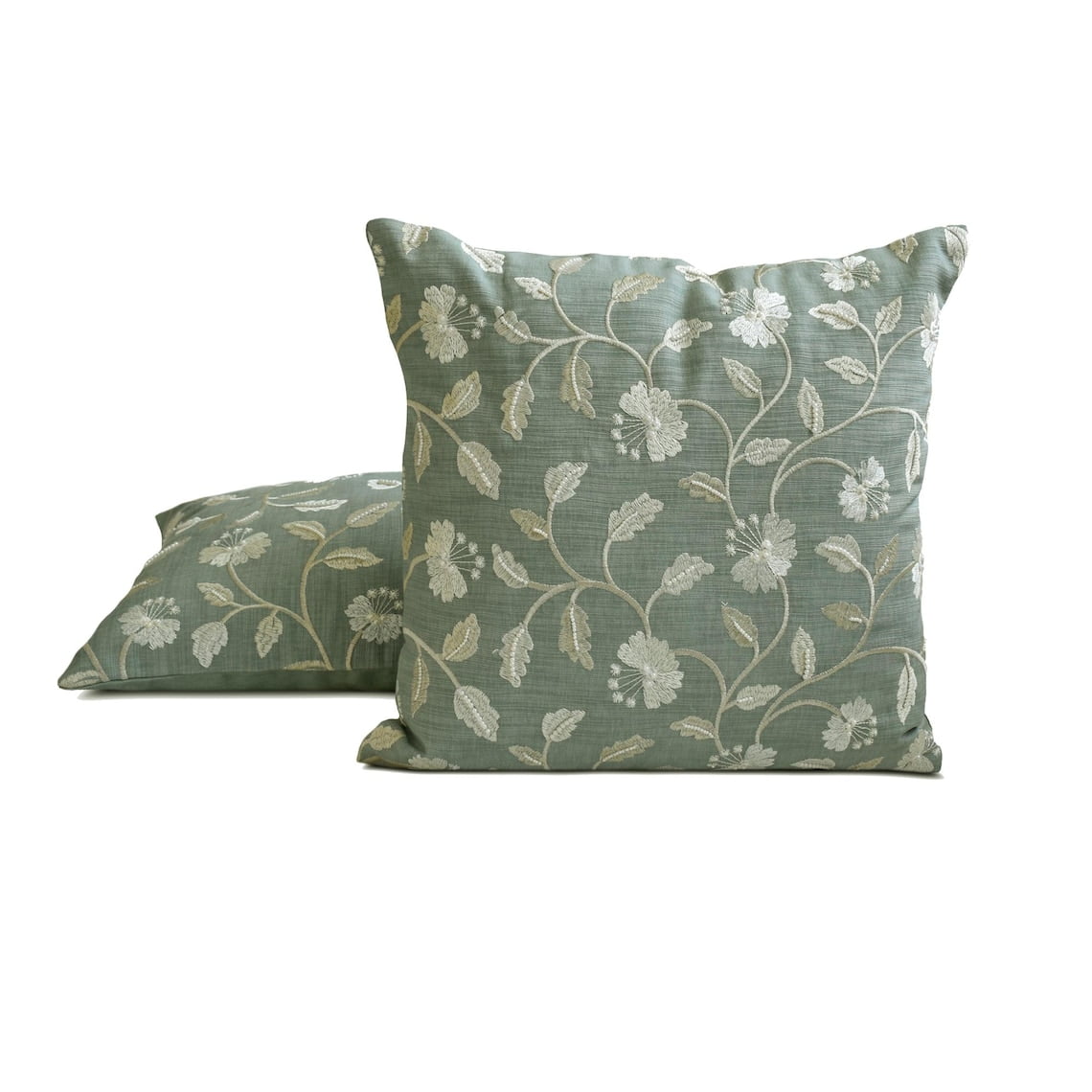 The HomeCentric Decorative Throw Pillow cover Blue & Gray 20"x20" (50x50 cm) Cotton Linen Floral, Pearl, Handmade Cushion cover For Sofa Chouch, Hotels, living Bed Room, Floral Contemporary- Fiorella