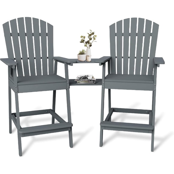 Outdoor Adirondack Barstools with Connecting Tray, Tall Adirondack Chairs Bar Chairs for Deck, Balcony, Backyard, Patio Bar Stool Chair with High Back, Bar Height Adirondack Chairs Set of 2
