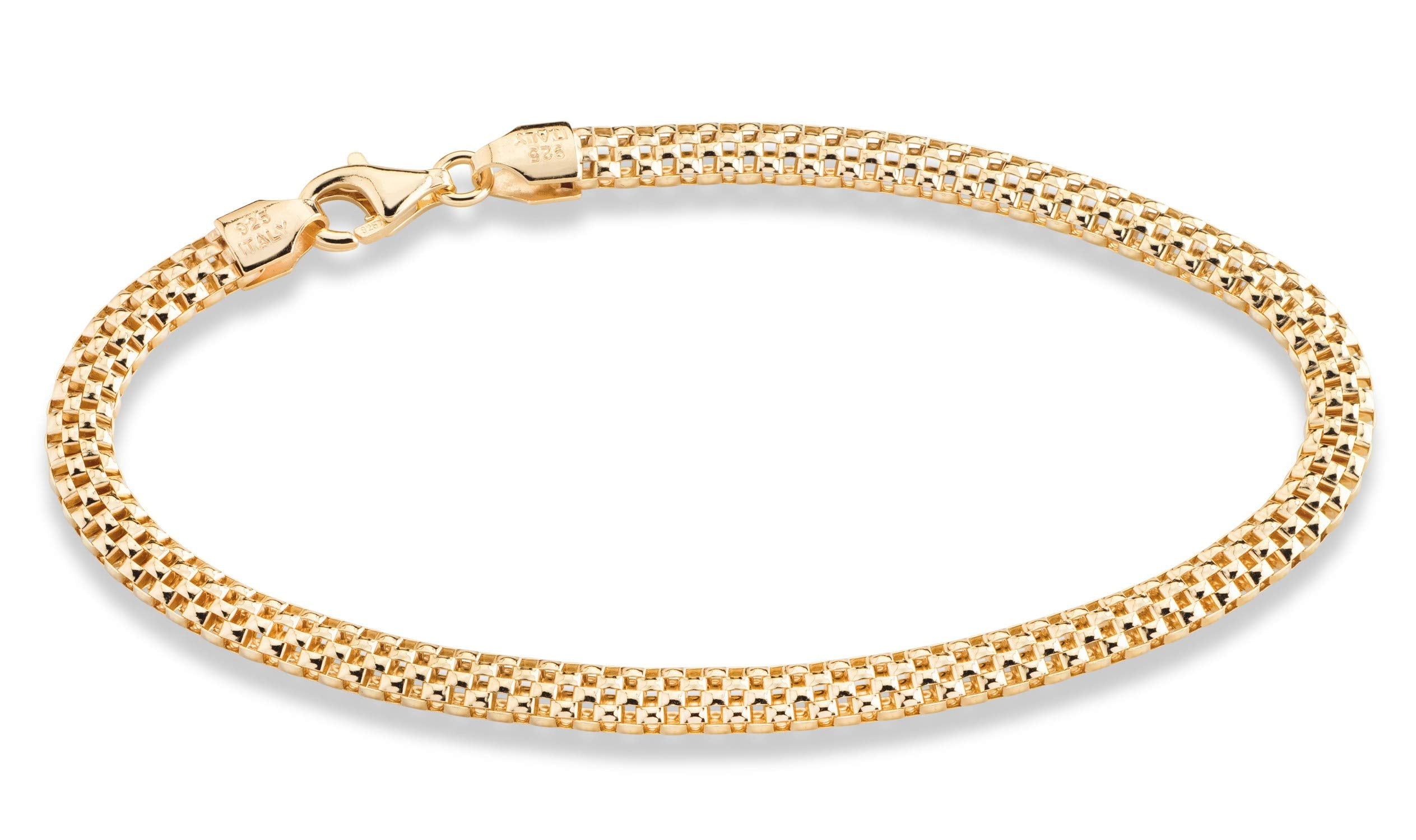 Miabella 18K Gold Over Sterling Silver Italian 4mm Mesh Link Chain Bracelet for Women 925 Italy (6.5 Inches)