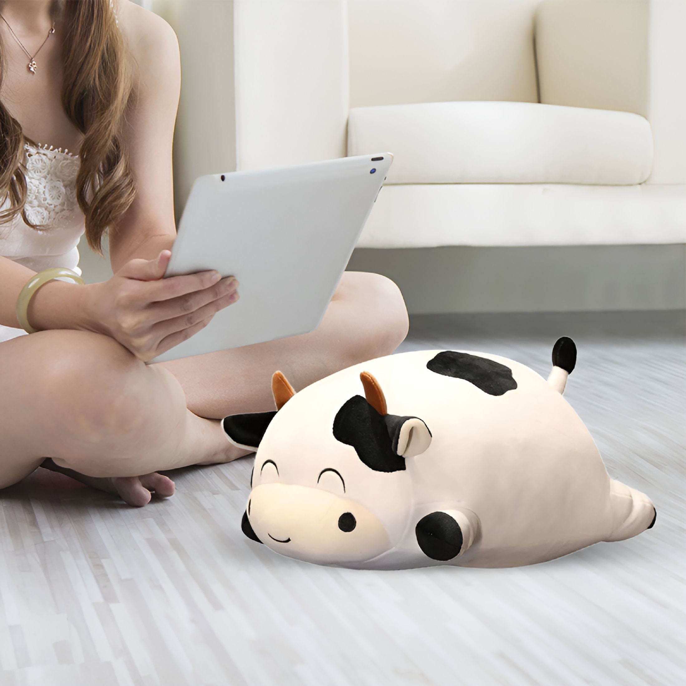 CYFW 2026 New Weighted Plush Cow Pillow 13.8In Animals Series Cute Cow Plushie Dolls for Boys and Girls for Kids,Home,Nap