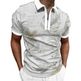thumbnail image 1 of Camisas Para Hombre Hombres Primavera y verano Camisa Solapa Cremallera Casual Manga corta Camisa suelta Elegante Camisa estampada Top (White, 3XL), 1 of 5