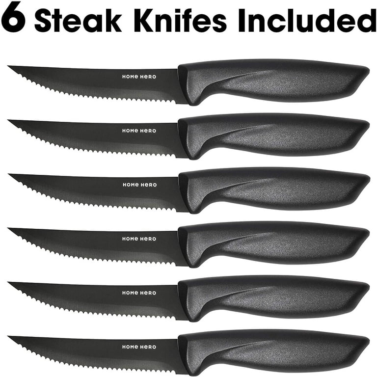 Home Hero - Kitchen Knife Set & Steak Knifes - Ultra-Sharp, High Carbon -  Stainless Steel, Black, 16 Pcs