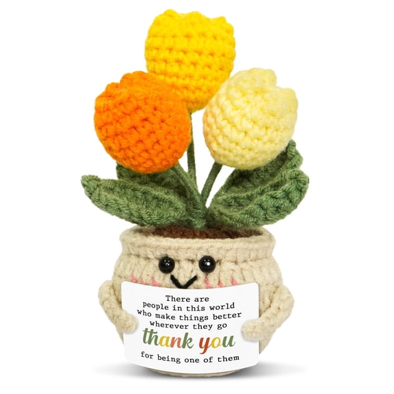 Thank You Gifts for Women - Mini Tulip Positive Emotional Support Crochet - Easter Basket Stuffers, Birthday Appreciation Friendship Easter Gifts for Teacher Coworker Best Friend Boss Nurse