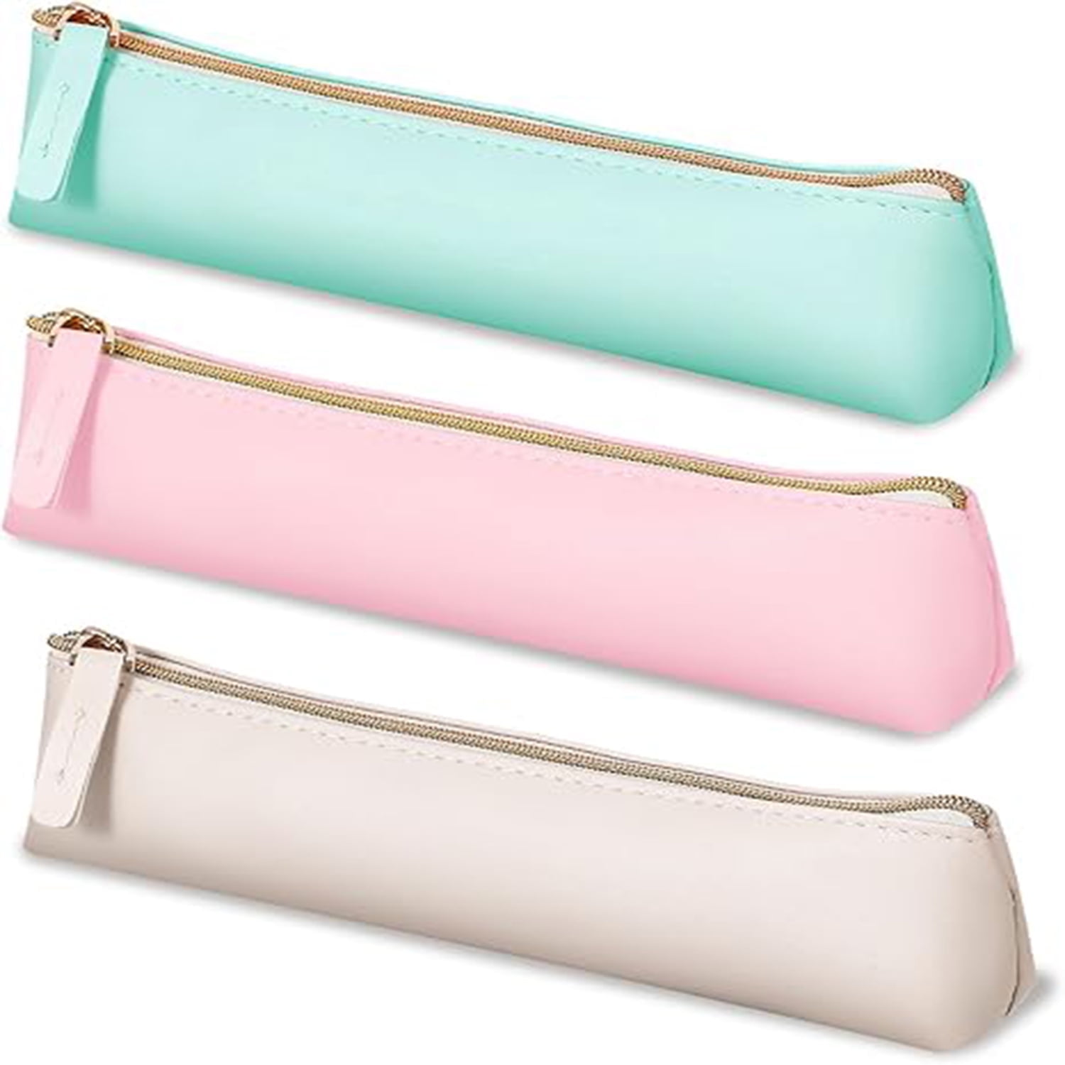 3 Pack Faux Leather Makeup Bag with Zipper - Small Cosmetic