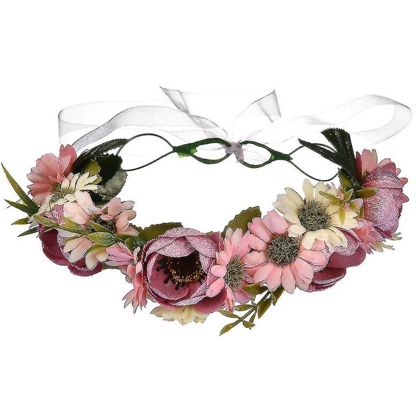 Corona Floral, diadema de flores bohemias, corona para el pelo, tocado Floral, Halo con cinta, fiesta de boda, Festival (1 unidad)