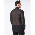 thumbnail image 5 of INCERUN Men's Black Transparent Long Sleeve Lapel Mesh Shirt with Tie Clubwear, 5 of 8