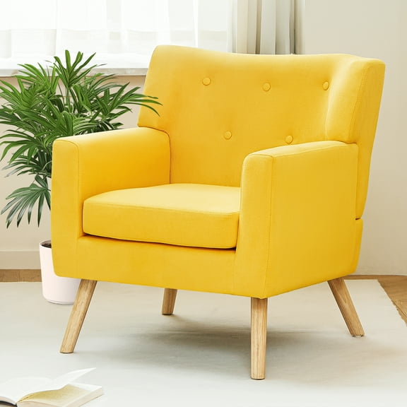 TrumanPick Accent Chair, Modern Upholstered Comfy Sofa Chairs, Fabric Mid-Century Armchair Button Tufted Lounge Chair for Living Room, Bedroom, Yellow