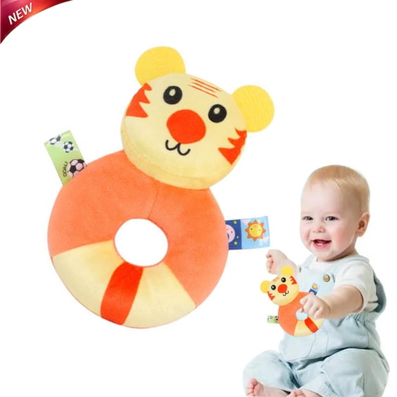 Clearance! Christmas Stocking Stuffer, Baby Cute Tiger Plush Ring Rattle Toy, Soft Infant Hand Grip Rattle, Early Education Soothing Developmental Toy for Infant Boys Girls 0-3 3-6 6-12 Months