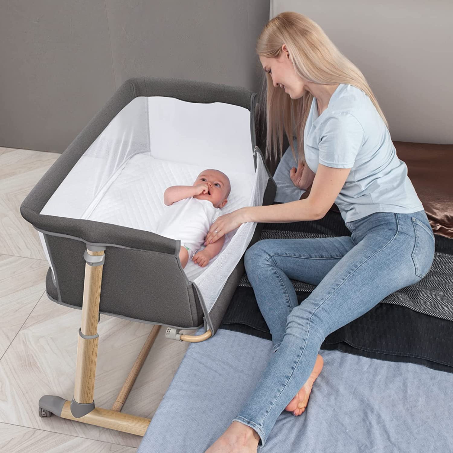 RONBEI Bedside for Baby, Baby Bedside Sleeper/ Built