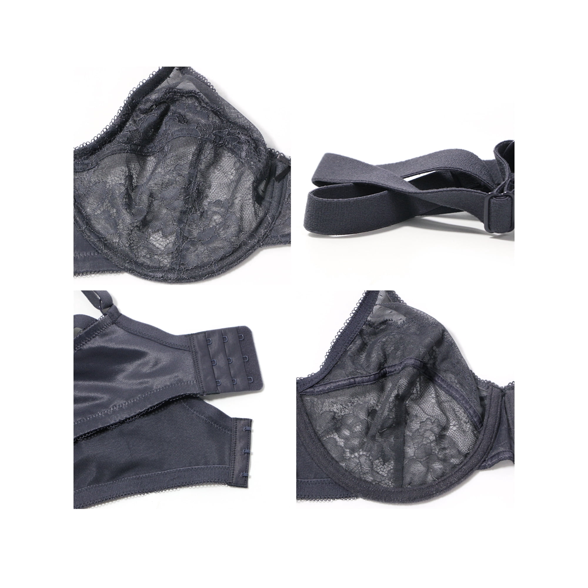 HSIA Plus Size Bras for Women Full Coverage Back Fat Underwire Unlined Bras Dark Grey 46D