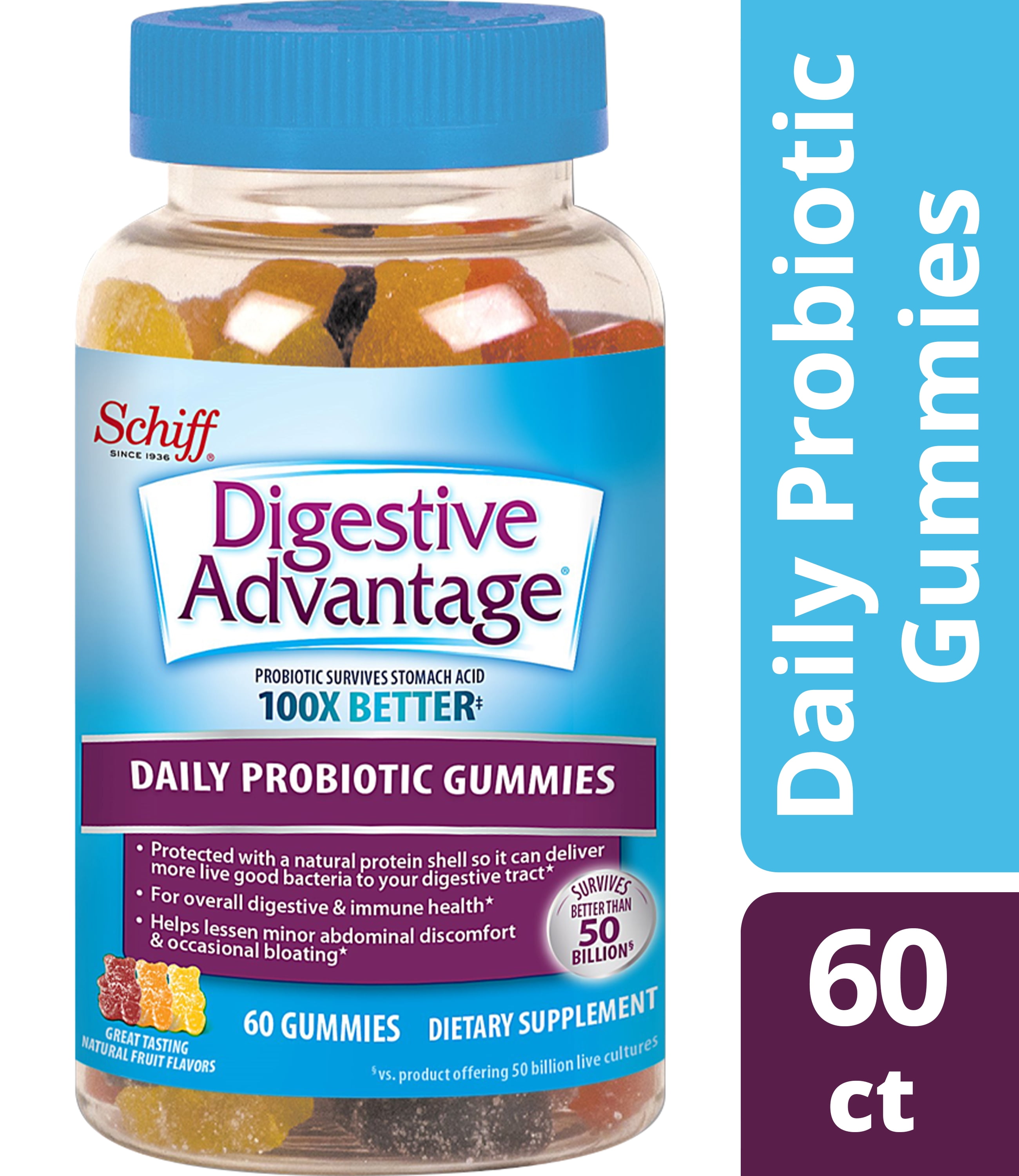 Digestive Advantage Daily Probiotic Gummies, Natural Fruit Flavors 60