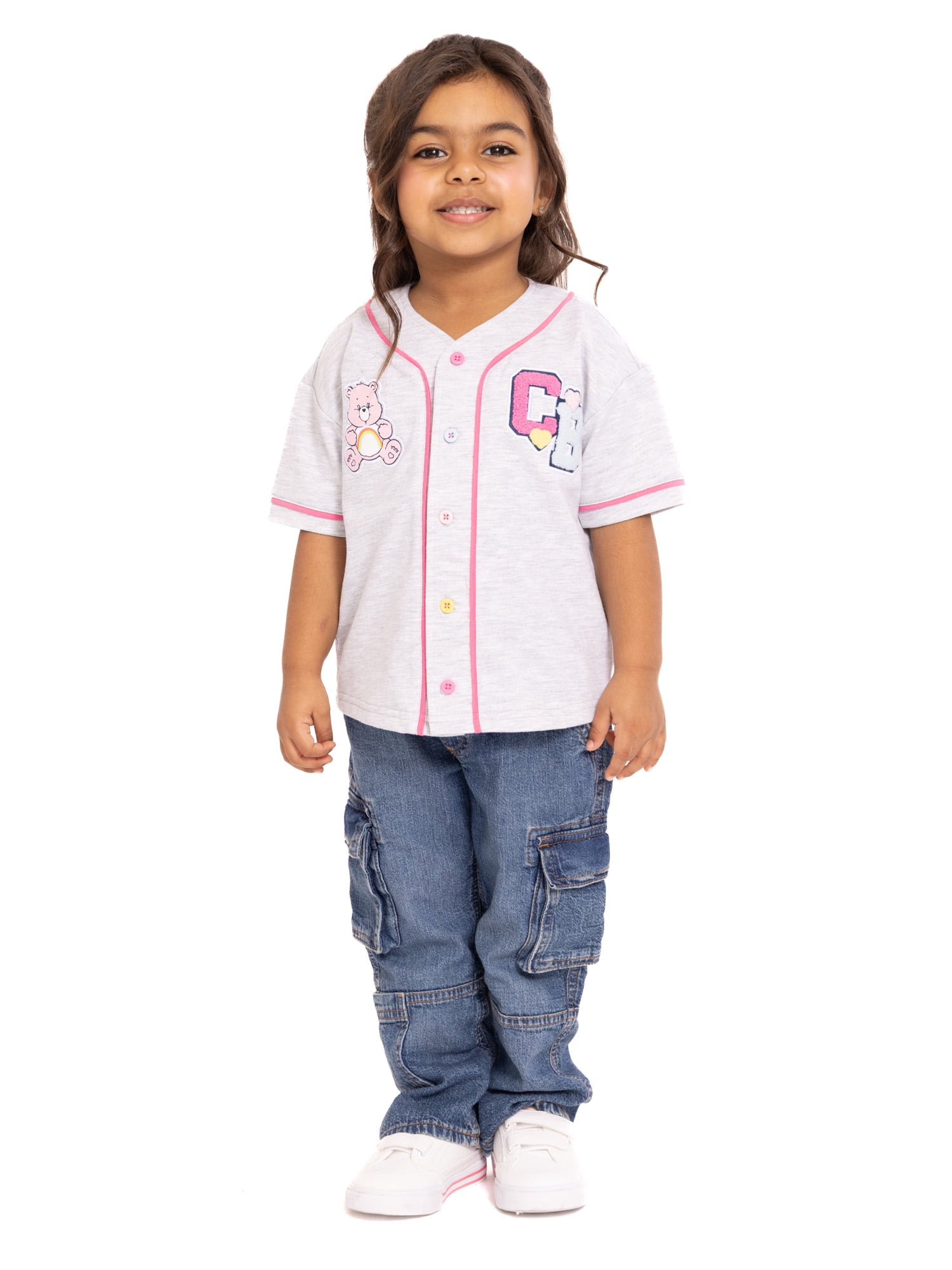 Care Bears Toddler Button Down Baseball Jersey with Short Sleeves, Sizes 12M-5T