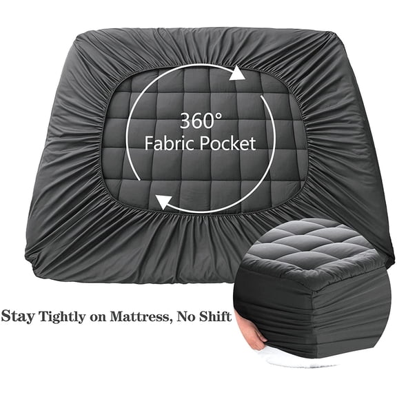 King Size Mattress Pad Pillow Cooling Top Mattress Cover Quilted Fitted Protector Cotton Top 8-21" Deep Pocket (78x80 Inches, Dark Grey)