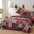 thumbnail image 3 of Jessy Home Rustic Bear Quilt King Size Red Black Plaid Bedspread Microfiber Coverlet Set, 3 of 8