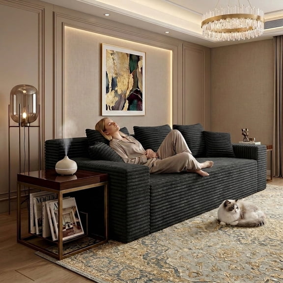 71" Modern Corduroy Loveseat Sofa with Memory Foam Cushions for Living Room, Bedroom and Apartment, Black