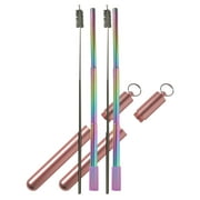 A Pair Telescopic Reusable Straws Collapsible Clean Brush Pink Aluminum Case