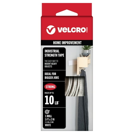 VELCRO Brand Industrial Strength Tape | Indoor & Outdoor Use | Superior Holding Power on Smooth Surfaces | 5ft x 2in Tape | White