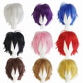 thumbnail image 2 of Xiao Hua straight tube fluffy wig, 1 piece - pink 11.8-inch men's short wig, asymmetrical side, heat-resistant synthetic fiber texture short hair wig, easy to wear party wig, 2 of 2