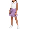 thumbnail image 5 of Amidoa Girls Summer Outfits 2 Piece Short Sleeve Cute Top and Pleated Skirt Kids Clothing Sets Purple Size 4-5 Yeas, 5 of 7