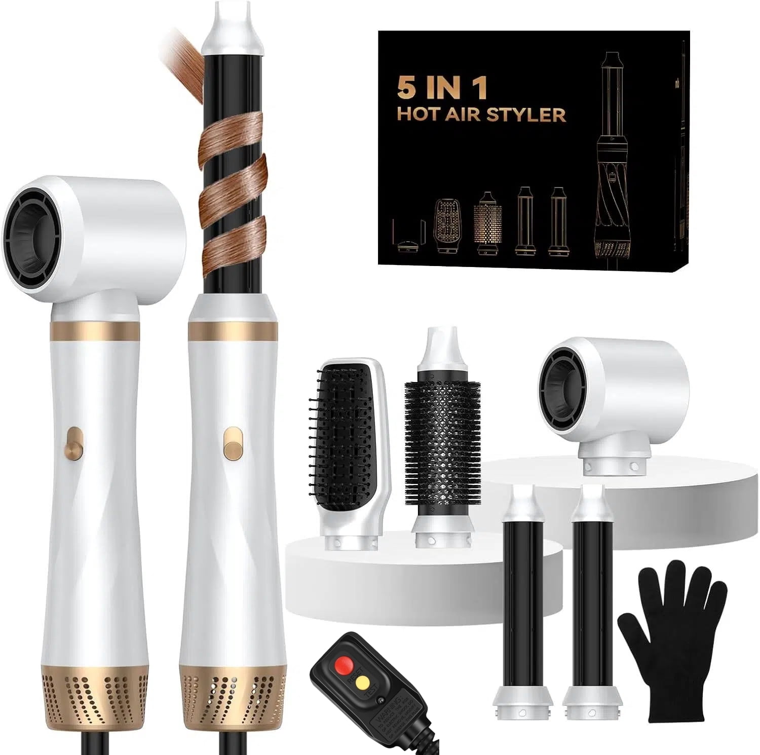 5 in 1 Hair Dryer Brush Set, Blow Dryer Brush with Air Style Wrap Hair Styler, Negative Ionic Magic Style Set, Detachable Air Curler for Volumizer,Straightener,Drying