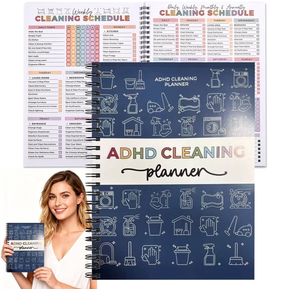 ADHD Cleaning Planner for Adults & Teens 2026 - Reusable Daily, Weekly & Monthly Household Chore Schedule & Checklist Organizer, Task Tracker for Stress-Free Home Management,cleaning schedule