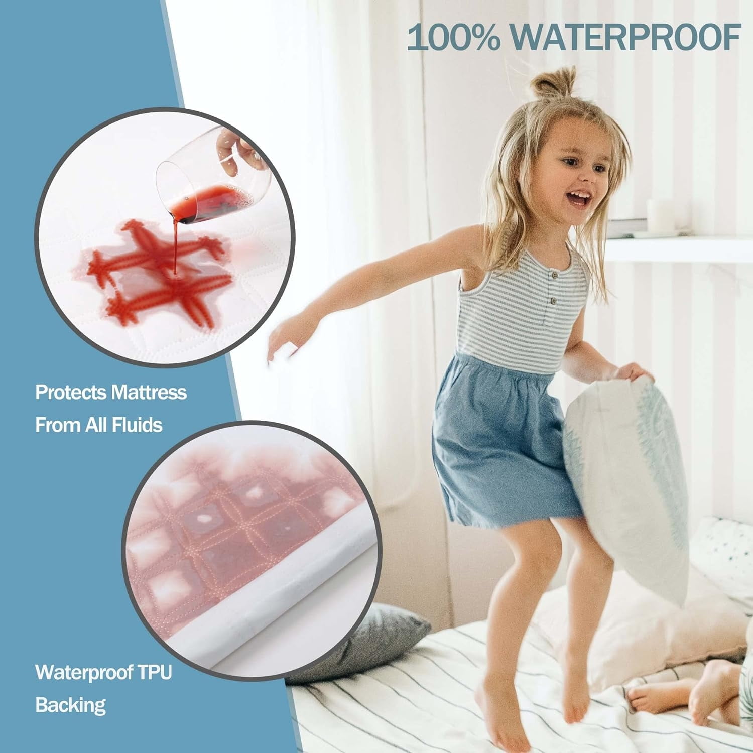 WeGuard 100% Waterproof King Mattress Protector, Breathable Cooling Bamboo 3D Air Fabric Mattress Cover, Soft Noiseless Bed Cover, Machine Washable, 8-21'' Deep Pocket