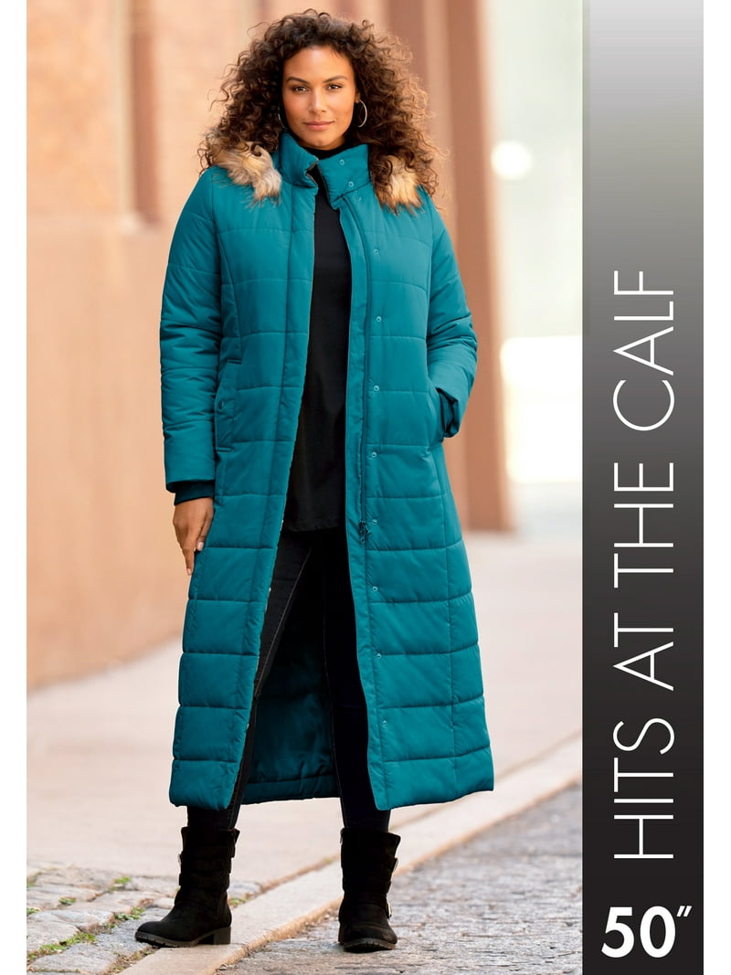 Roaman's Women's Plus Size Maxi-Length Quilted Puffer Jacket