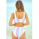 thumbnail image 1 of ABPHQTO Bikini de dos piezas con estampado de rayas y botones a presión para mujer, 1 of 5