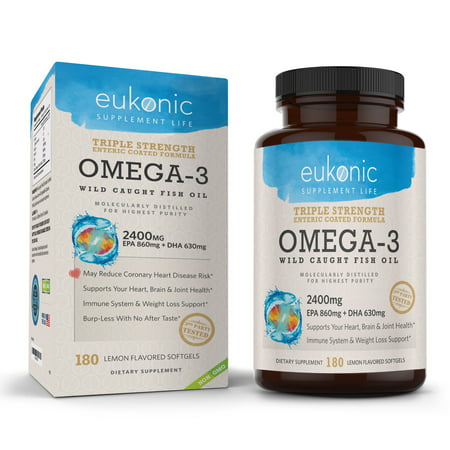 Eukonic Omega-3 Wild Caught Fish Oil 2400 mg EPA 860 mg, DHA 630 mg 180 (Best Wild Caught Fish)