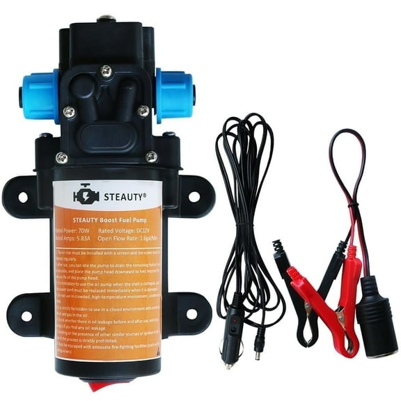 Steauty 12V Fuel Transfer Pump, 85 GPH Gas/Diesel with 11.5 ft Power Cable for Vehicles, Boats, Equipment