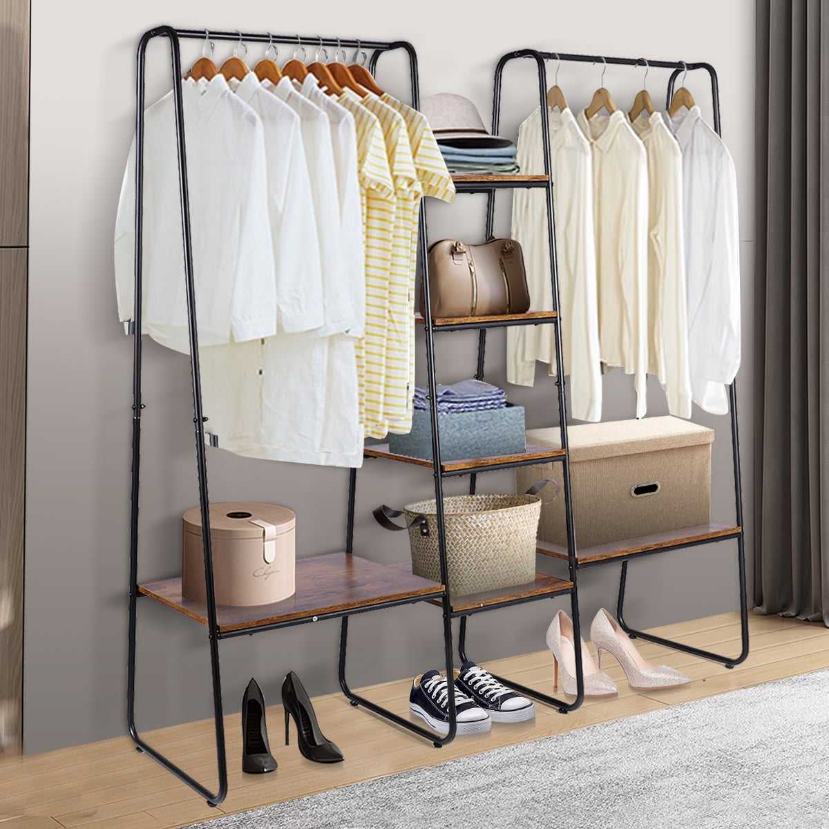 Lusimo Metal Clothes Rack with Wood Shelves Heavy Duty Garment