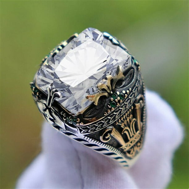 Anillos de sello turco hechos a mano Retro para hombres anillo tallado de Color plateado antiguo incrustaciones misticas de circon nuevo anillo de motorista Punk Walmart en linea