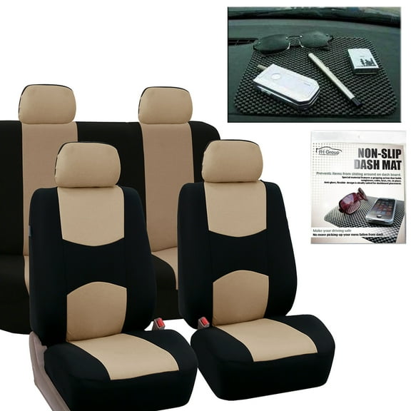 FH Group Universal Fit Cloth Car Seat Covers - Full Set, Solid Bench w/ Dash Pad