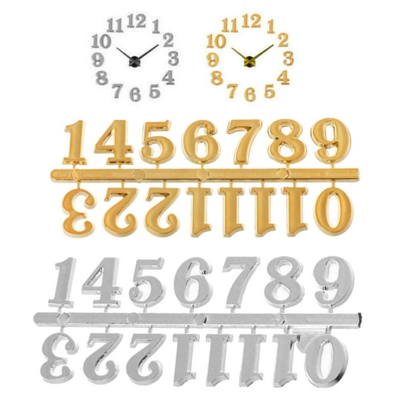 opvise 12Pcs/Set Clock Numeral Arab Number Easy Assembly Solid Color Replacement DIY Quartz Clock Number for Home Golden