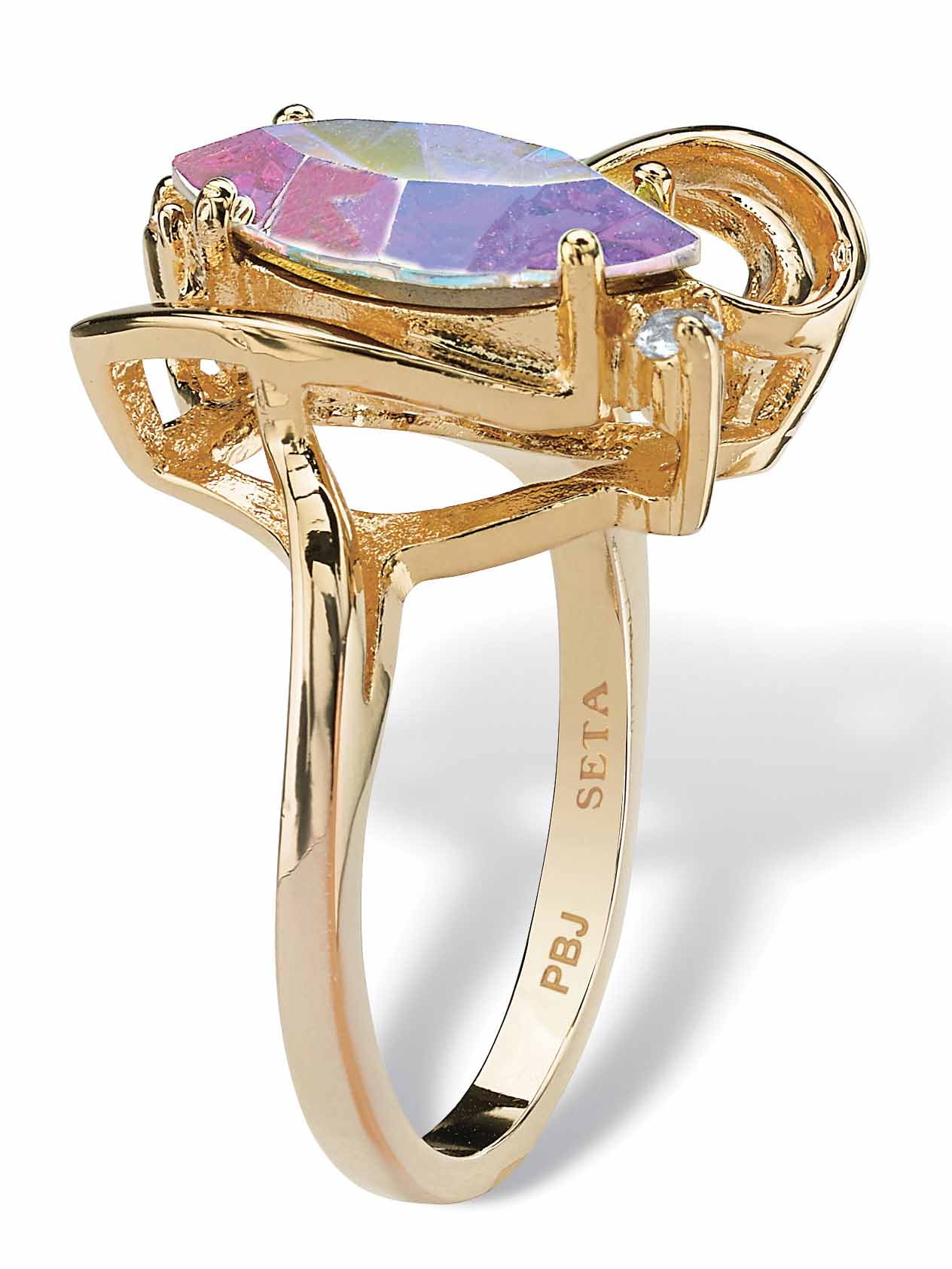 PalmBeach Jewelry Marquise-Cut Aurora Borealis Crystal Cocktail Ring in Gold-Plated