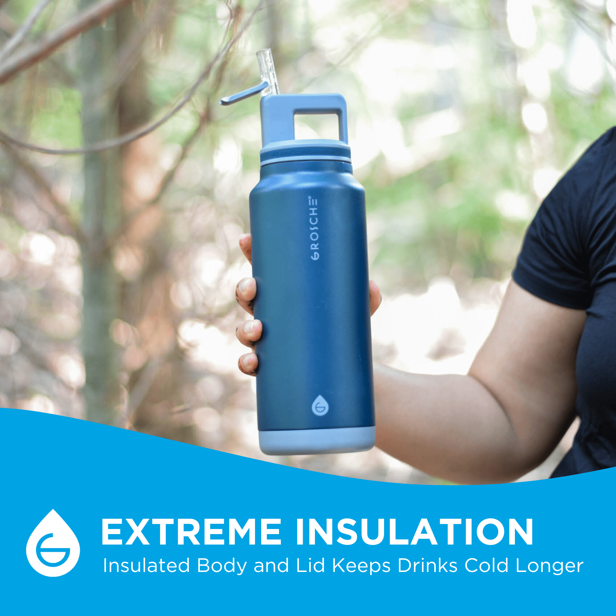 GROSCHE ALPINE Flip n' Sip 40oz Insulated Water Bottle - Stainless Steel triple insulated vaccuum, Leakproof Flask with Straw lid- Perfect for Gym, Travel & Outdoor use Extreme insulation